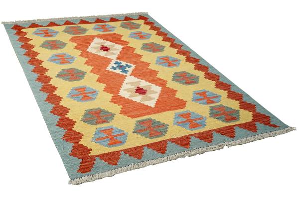 Kurzflorteppich Kelim Gashgai 2178354 - Schurwolle - Rot / Gelb