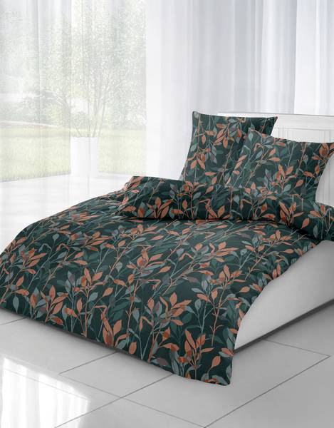 Edelbiber-Bettwäsche Bakop - Edelbiber - Grünrot - 155 x 220 cm + Kissen 80 x 80 cm