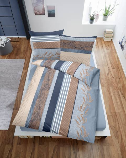 Edelbiber-Bettwäsche Sidua - Edelbiber - Blau - 135 x 200 cm + Kissen 80 x 80 cm