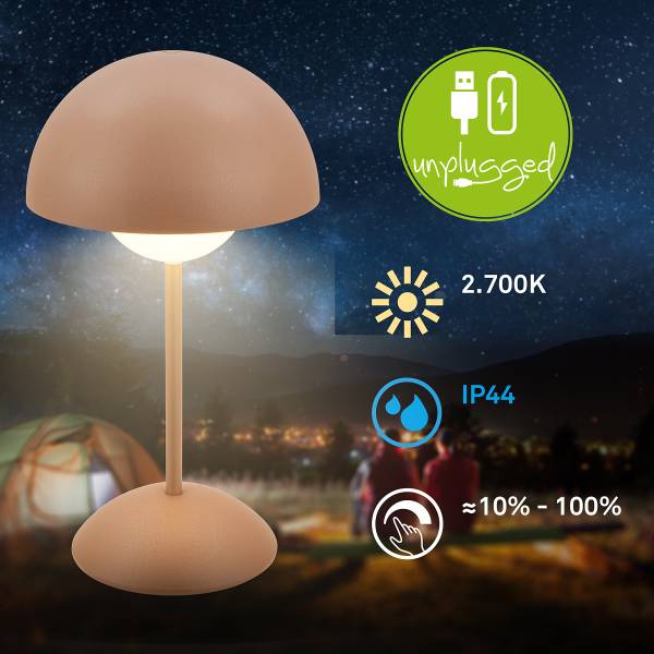 Akku LED Tischleuchte Kugle - Aluminium / Polypropylen - Braun