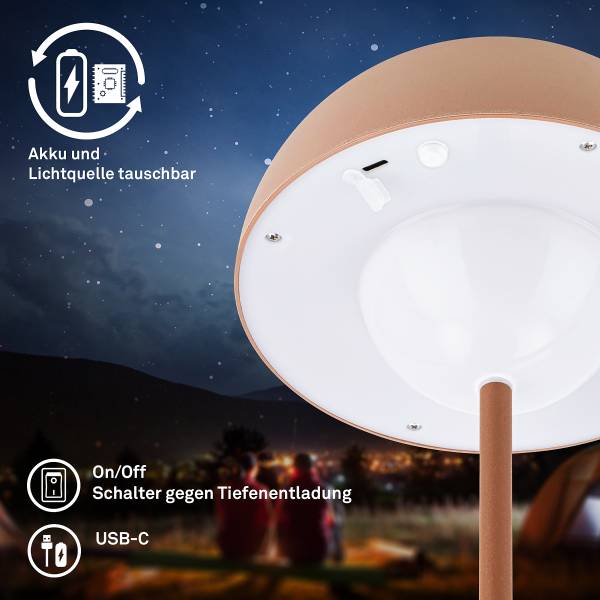 Akku LED Tischleuchte Kugle - Aluminium / Polypropylen - Braun