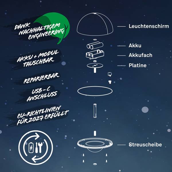 Akku LED Tischleuchte Kugle - Aluminium / Polypropylen - Braun