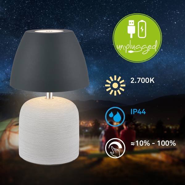 Akku LED Tischleuchte Cera - Keramik - Grau