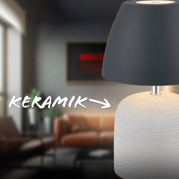 Akku LED Tischleuchte Cera - Keramik - Grau