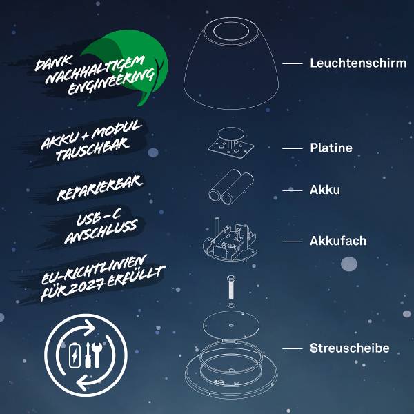Akku LED Tischleuchte Cera - Keramik - Grau