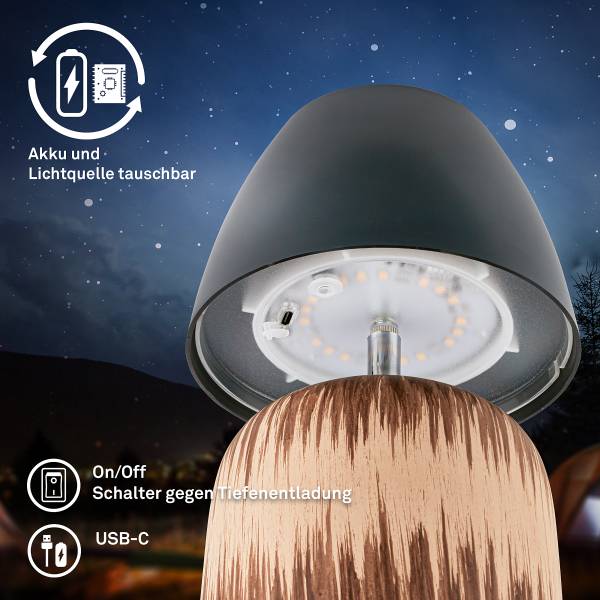 Akku LED Tischleuchte Cera - Keramik - Schwarz
