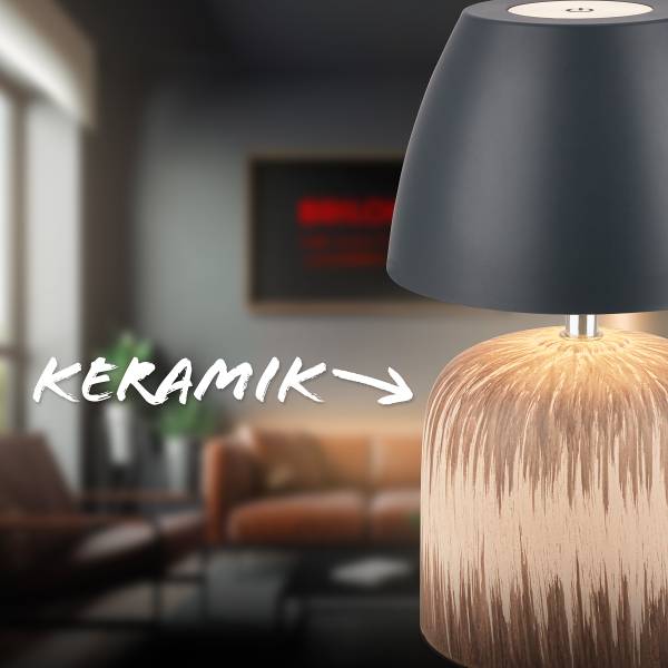 Akku LED Tischleuchte Cera - Keramik - Schwarz