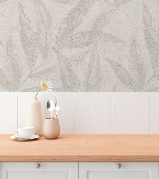 Vliestapete Palmora - Vlies / Vinyl - Beige / Grau