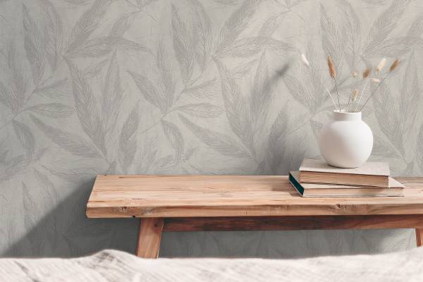 Vliestapete Palmora - Vlies / Vinyl - Beige / Grau