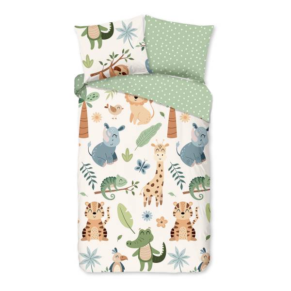 Kinder-Bettwäsche 33419 - Renforcé - Grün - 140 x 200/220 cm + Kissen 70 x 60 cm