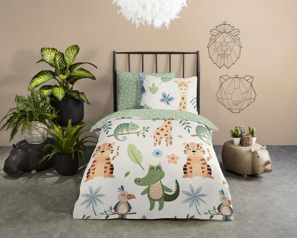 Kinder-Bettwäsche 33419 - Renforcé - Grün - 140 x 200/220 cm + Kissen 70 x 60 cm