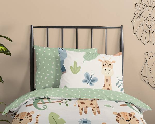 Kinder-Bettwäsche 33419 - Renforcé - Grün - 140 x 200/220 cm + Kissen 70 x 60 cm