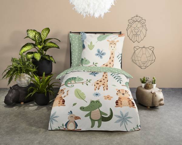 Kinder-Bettwäsche 33419 - Renforcé - Grün - 140 x 200 cm + Kissen 70 x 90 cm