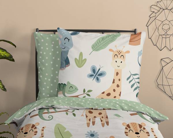 Kinder-Bettwäsche 33419 - Renforcé - Grün - 140 x 200 cm + Kissen 70 x 90 cm
