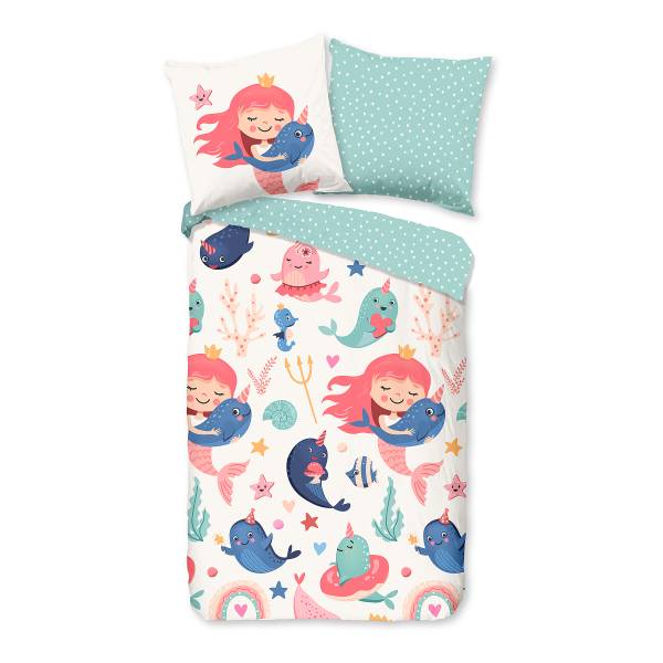 Kinder-Bettwäsche 33421 - Renforcé - Aqua - 135 x 200 cm + Kissen 80 x 80 cm