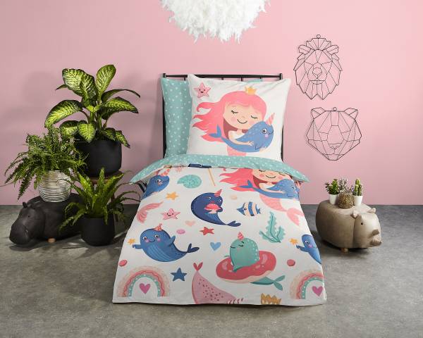 Kinder-Bettwäsche 33421 - Renforcé - Aqua - 135 x 200 cm + Kissen 80 x 80 cm