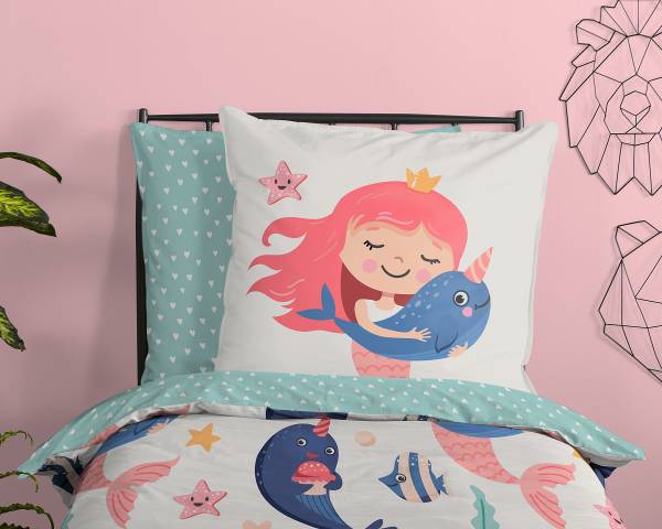Kinder-Bettwäsche 33421 - Renforcé - Aqua - 135 x 200 cm + Kissen 80 x 80 cm