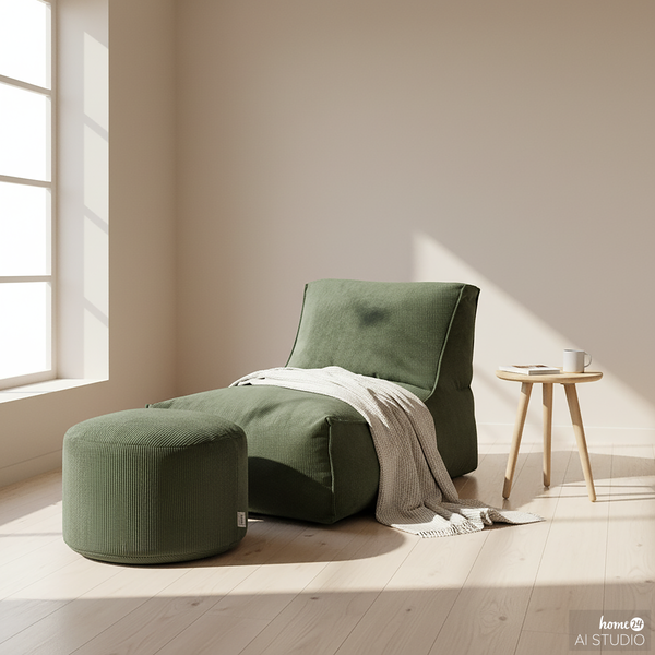 Sitzpouf ReLaX!BaG rund - Cordstoff Fjella: Wintermoos