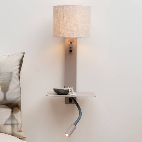 Wandleuchte Florence Typ B - Eisen / Leinen - Beige / Sand