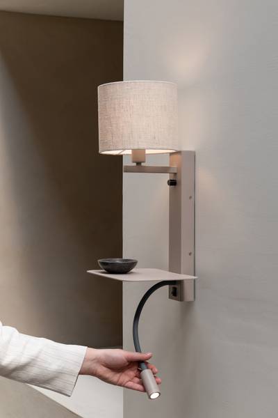Wandleuchte Florence Typ B - Eisen / Leinen - Beige / Sand