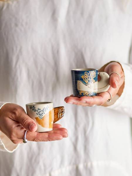 Espressotassen-Set Hezha 2-teilig - Steingut - Blau