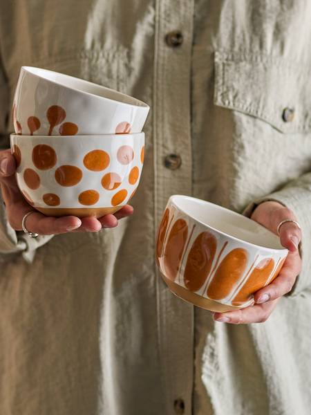 Schalen-Set Linora 3-teilig - Steingut - Braun - Orange