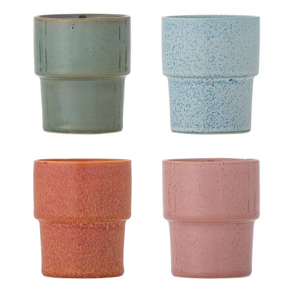 Tassen-Set Ewan 4-teilig - Steingut - Rose - Multicolor