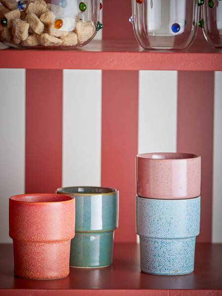 Tassen-Set Ewan 4-teilig - Steingut - Rose - Multicolor