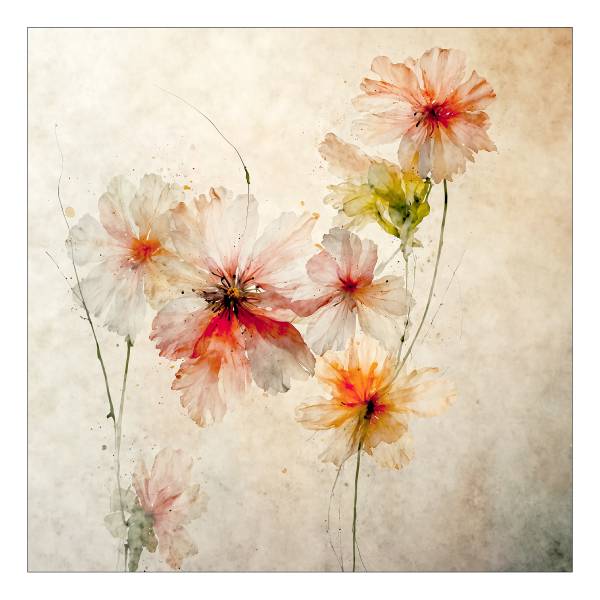 Glasbild Delicate Floral Structure Typ C - Klarglas - Beige / Rot - 20 x 20 cm