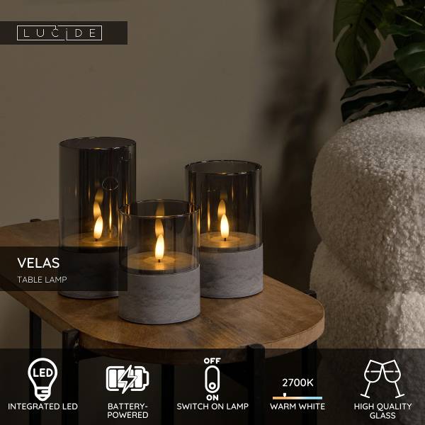 LED-Tischleuchte Velas - Opalglas - Grau