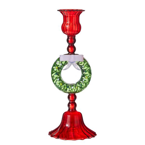 Kerzenhalter MERRY & BRIGHT Kranz - Borosilikatglas - Rot