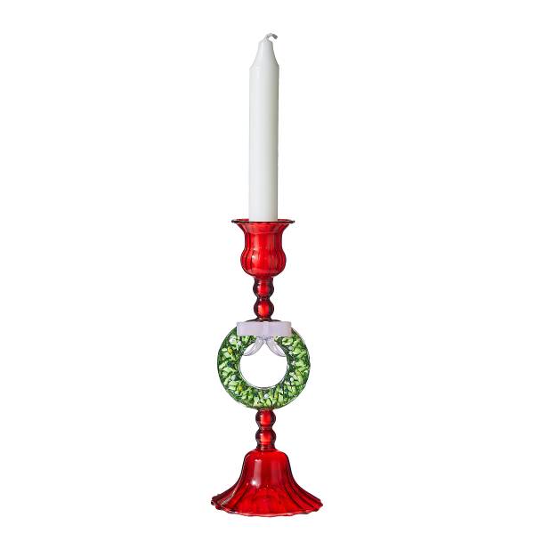Kerzenhalter MERRY & BRIGHT Kranz - Borosilikatglas - Rot