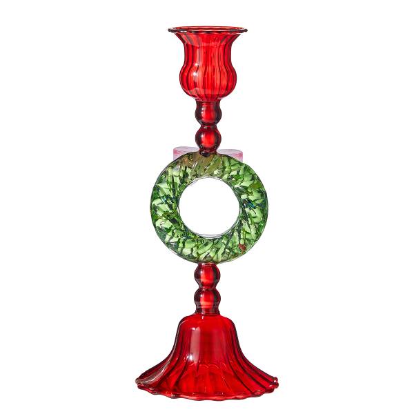 Kerzenhalter MERRY & BRIGHT Kranz - Borosilikatglas - Rot