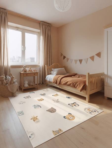 Kinderteppich Tiny Zoo - Polypropylen / Jute - Creme - 120 x 170 cm