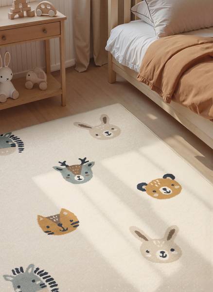 Kinderteppich Tiny Zoo - Polypropylen / Jute - Creme - 120 x 170 cm