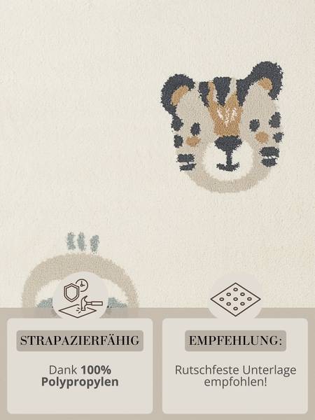 Kinderteppich Tiny Zoo - Polypropylen / Jute - Creme - 120 x 170 cm