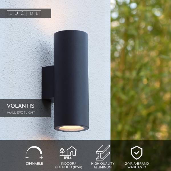 Außenwandleuchte Volantis - Aluminium - Schwarz - Flammenanzahl: 2