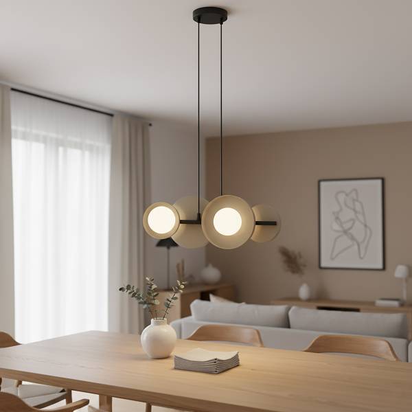 Pendelleuchte Model - Opalglas / Stahl - Beige - Flammenanzahl: 4