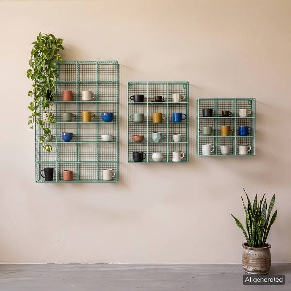 Tassenregal MUGO eckig - Metall - Mint - 40 x 40 cm