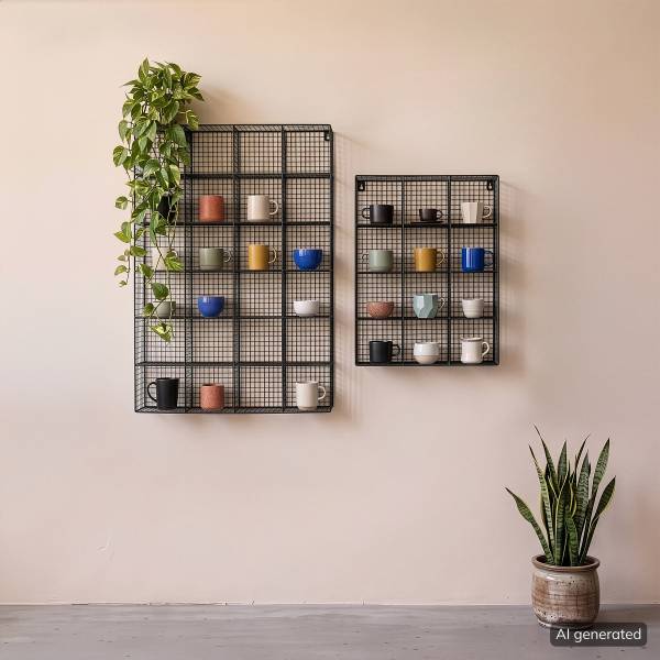 Tassenregal MUGO eckig - Metall - Schwarz - 40 x 50 cm