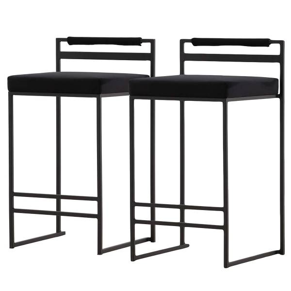 Barstuhl Awane 2er-Set - Schwarz - Samt - Stahl - 45 x 80 x 41 cm