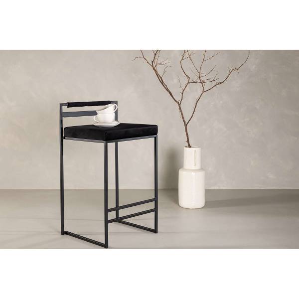 Barstuhl Awane 2er-Set - Schwarz - Samt - Stahl - 45 x 80 x 41 cm