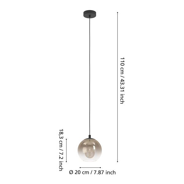Pendelleuchte Ariscani Typ A - Stahl / Rauchglas - Schwarz / Kupfer - Flammenanzahl: 1