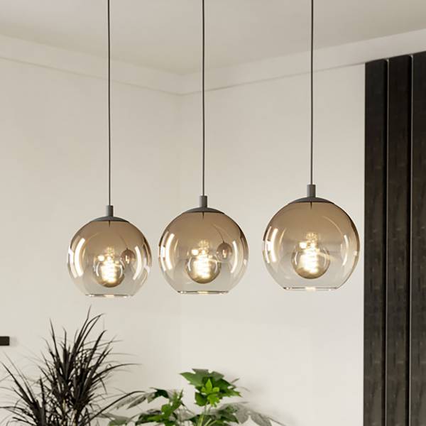Pendelleuchte Ariscani Typ B - Stahl / Rauchglas - 3-flammig - Schwarz / Kupfer