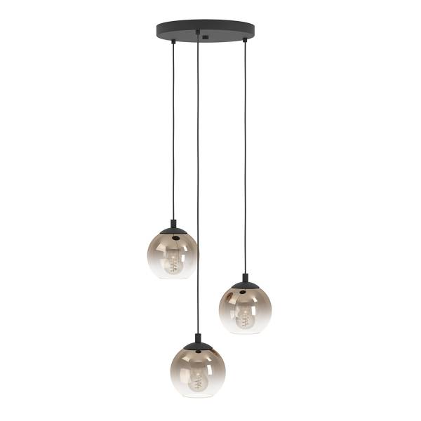Pendelleuchte Ariscani Typ A - Stahl / Rauchglas - Schwarz / Kupfer - Flammenanzahl: 3