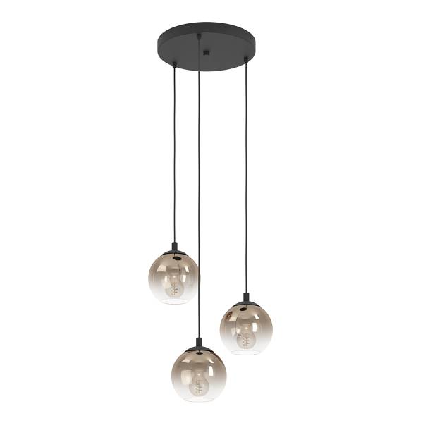 Pendelleuchte Ariscani Typ A - Stahl / Rauchglas - Schwarz / Kupfer - Flammenanzahl: 3