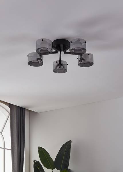 LED-Deckenleuchte Copillos - Stahl / Rauchglas - Schwarz - 5-flammig