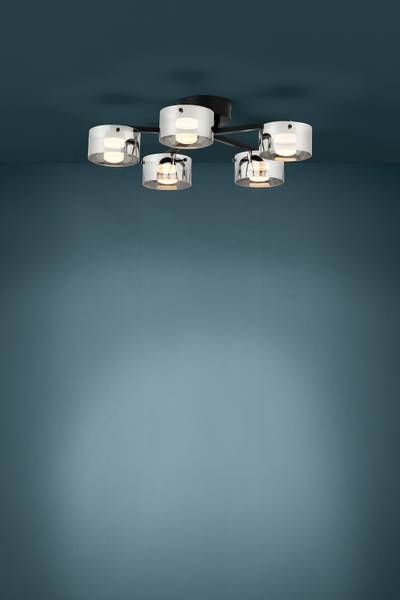 LED-Deckenleuchte Copillos - Stahl / Rauchglas - Schwarz - 5-flammig