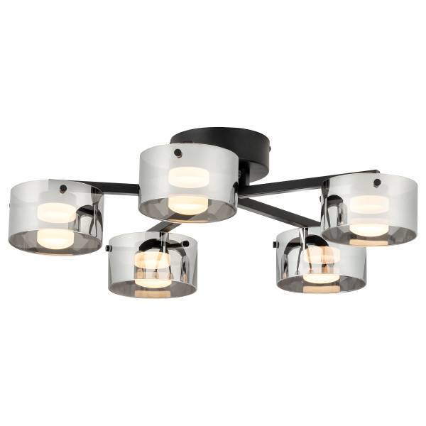 LED-Deckenleuchte Copillos - Stahl / Rauchglas - Schwarz - 5-flammig