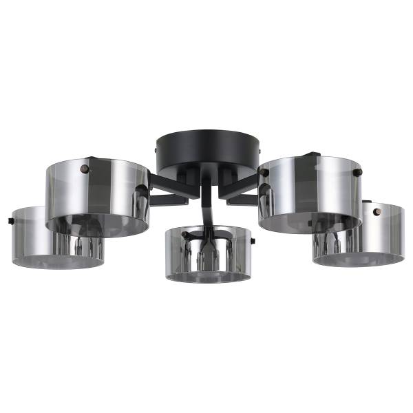 LED-Deckenleuchte Copillos - Stahl / Rauchglas - Schwarz - 5-flammig